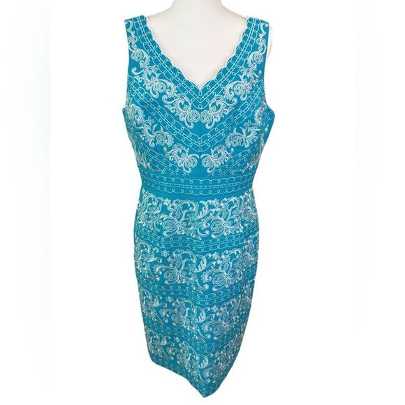 ANTONIO MELANI Embroidered Scallop
Edge Dress Size 12 Teal - Picture 1 of 10